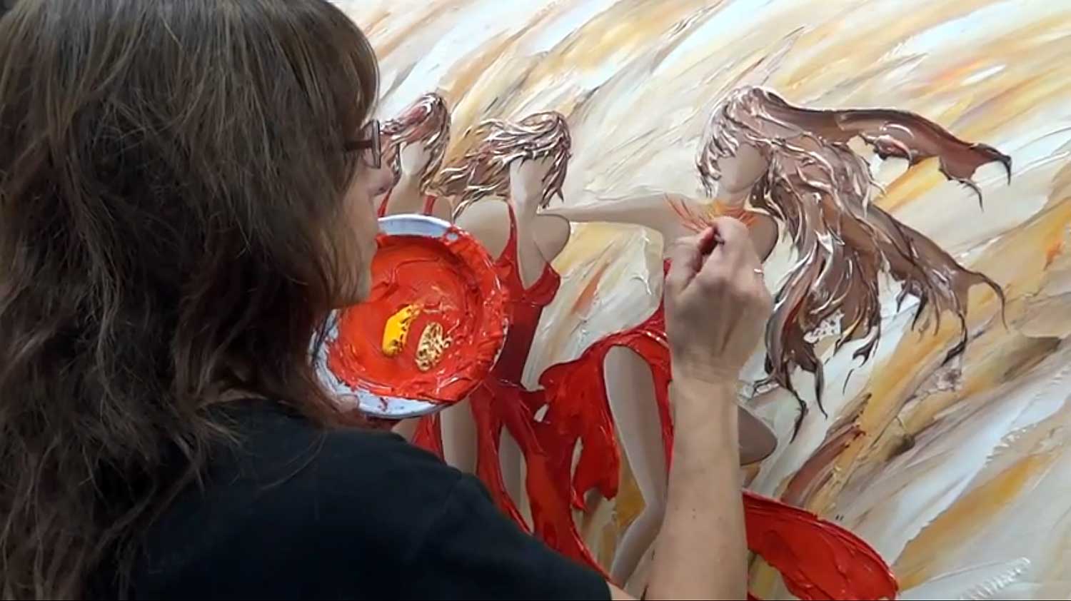 Sylvie-adaoust le 1er août 2015 Sylvie Adaoust en peinture avec un tableau sur le thème des femmes et enfants