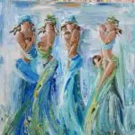 Tableau de Sylvie Adaoust sur le thème des mères et enfants du monde