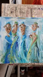 Tableau de Sylvie Adaoust sur le thème des mères et enfants du monde