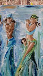 Tableau de Sylvie Adaoust sur le thème des mères et enfants du monde au format 60x60cm de 2025