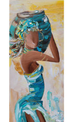 Gros plan robe turquoise peinture au couteau effets matière et mouvement