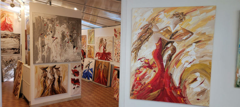 Tableau danseuse rouge peinture contemporaine Sylvie Adaoust mouvement et énergie exposition Signes Var