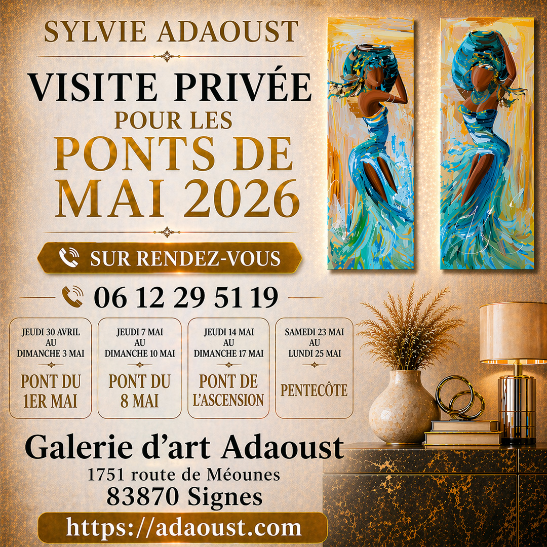 Visite privée galerie d’art Sylvie Adaoust à Signes dans le Var pendant les ponts de mai 2026 sur rendez-vous